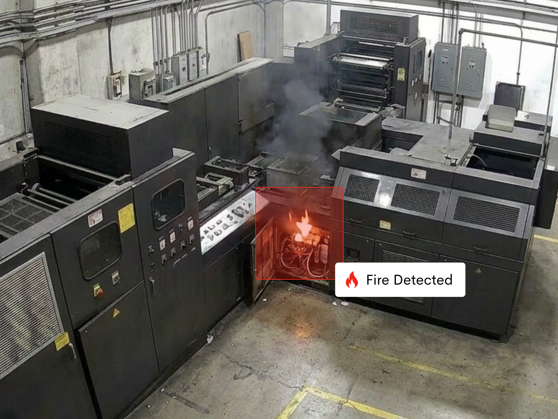 Manufacturing plant equipment with Rapid Monitor fire detection overlay