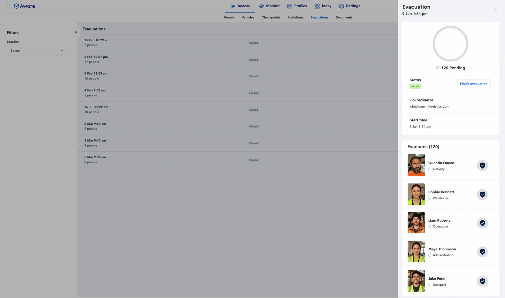 Evacuations dashboard preview