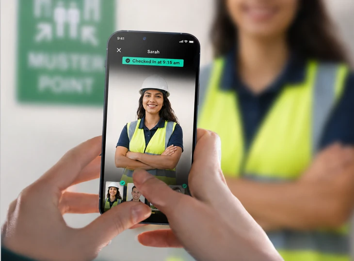 Facial recognition spot check at a muster point confirming someone is safe