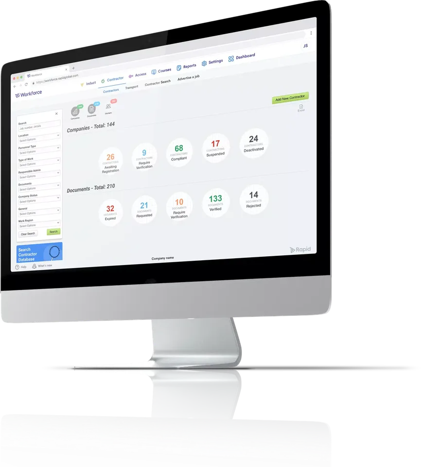 Rapid Contractor Management shown on a desktop display