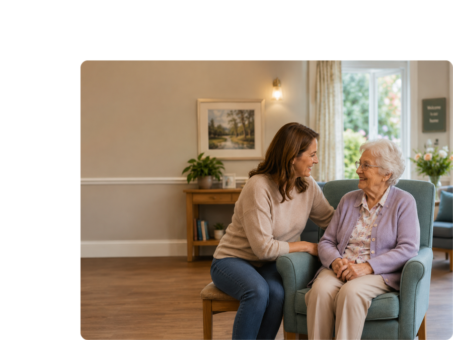 Visitor checked in at an aged care home while spending time with a resident