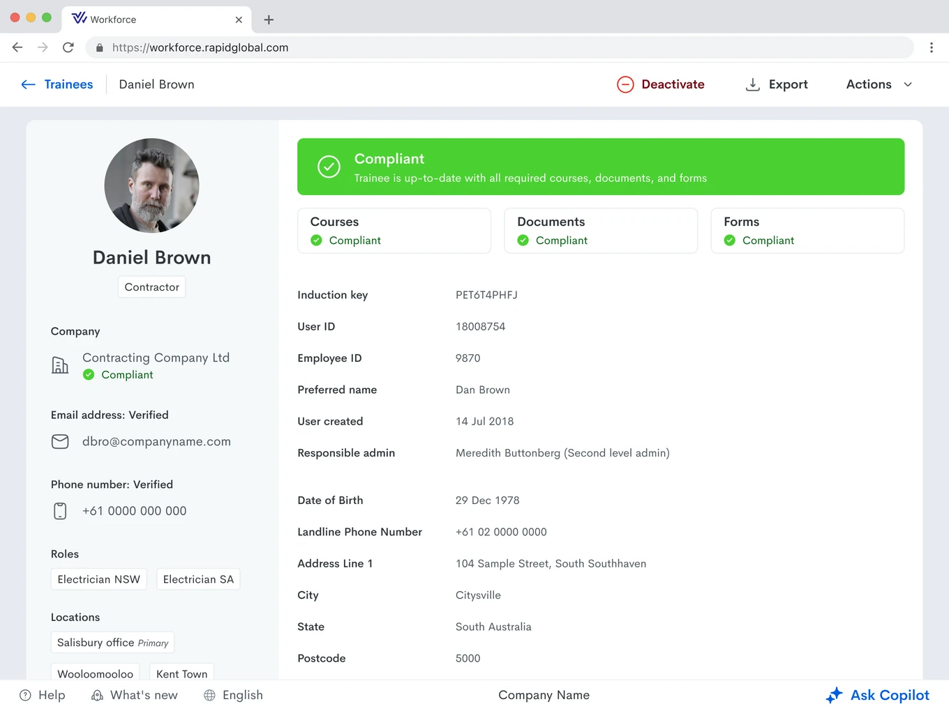 Contractor profile view