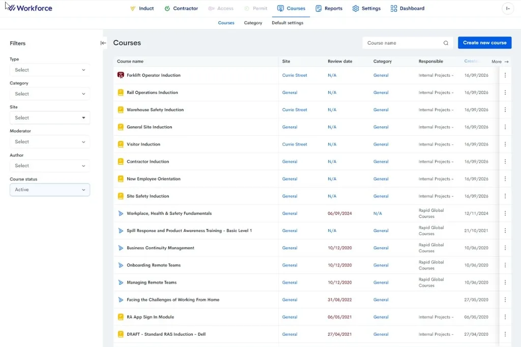 Courses list in the refreshed Courses interface