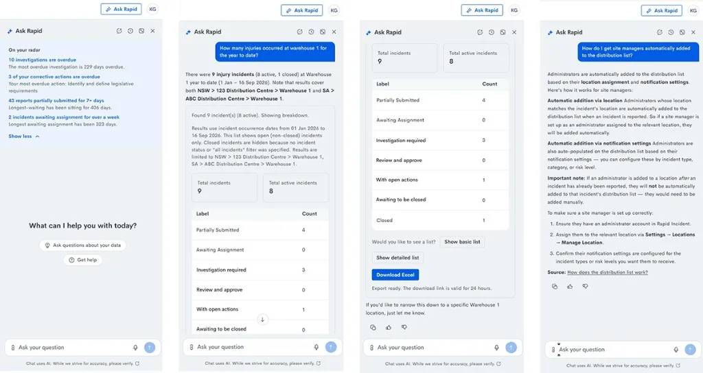 Ask Rapid chat inside Rapid Incident Reporting