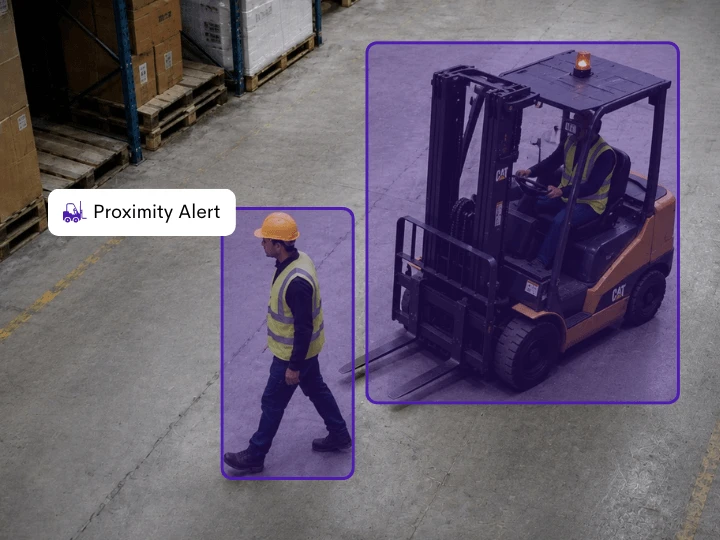 CCTV detecting pedestrian inside forklift safe-distance zone