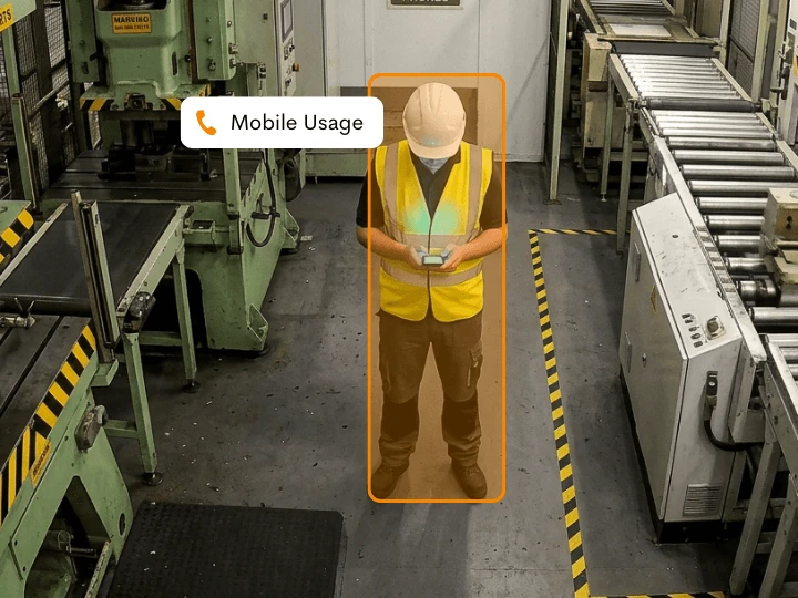 CCTV detecting mobile phone usage near machinery