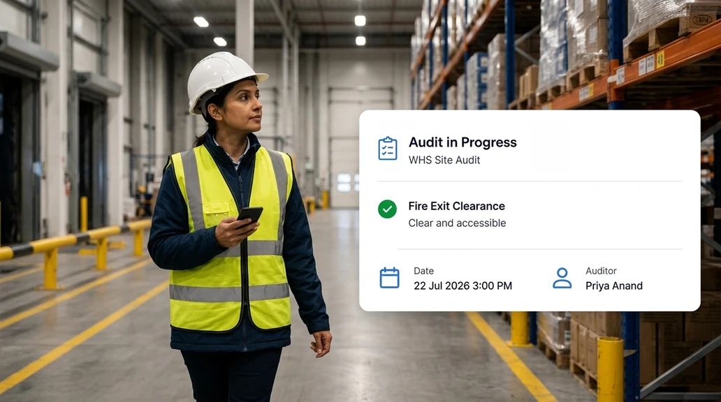 WHS audit checklist completed on mobile with findings recorded