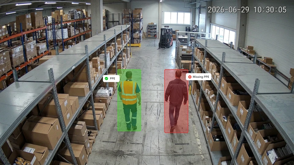 CCTV alert flagging a worker without hi-vis in the loading dock
